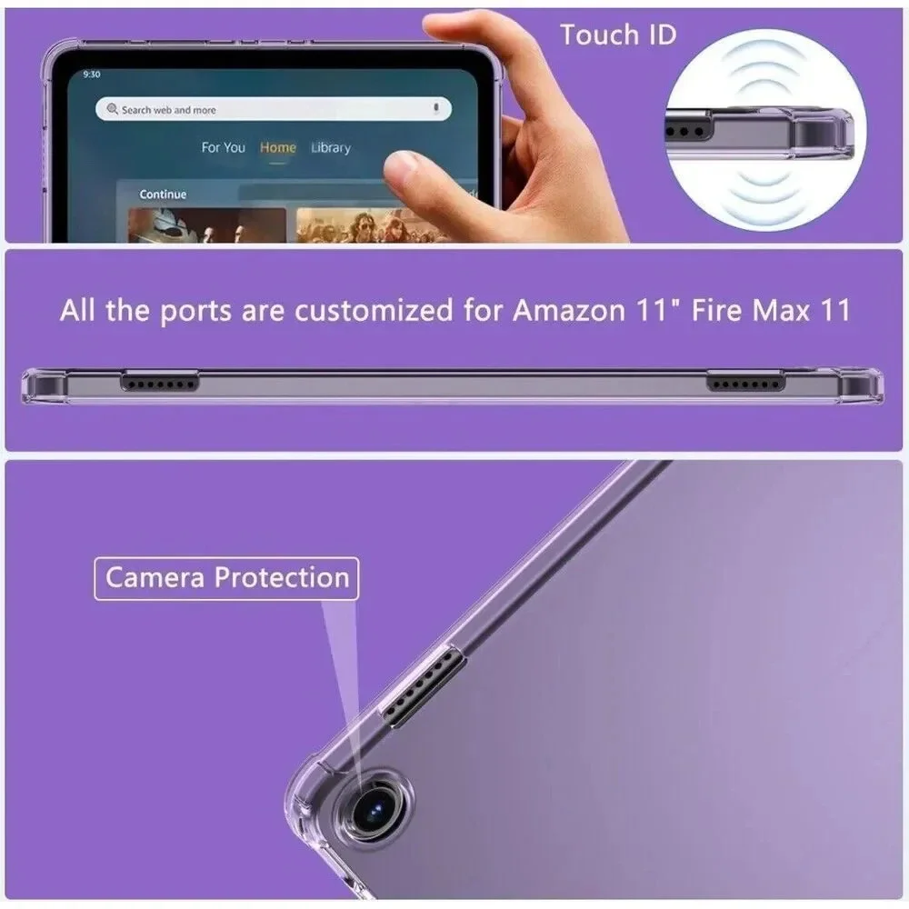 Purple Clear Case for Amazon Fire Max 11 2023 Release‎ Slim Soft TPU Transparent